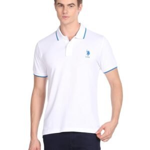 U.S. Polo ASSN. Striped Slim Fit Polo T Shirts for Men - 100% Cotton, Half Sleeves Mens Tshirt