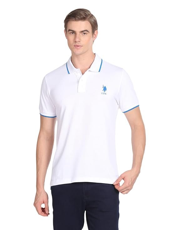 U.S. Polo ASSN. Striped Slim Fit Polo T Shirts for Men - 100% Cotton, Half Sleeves Mens Tshirt