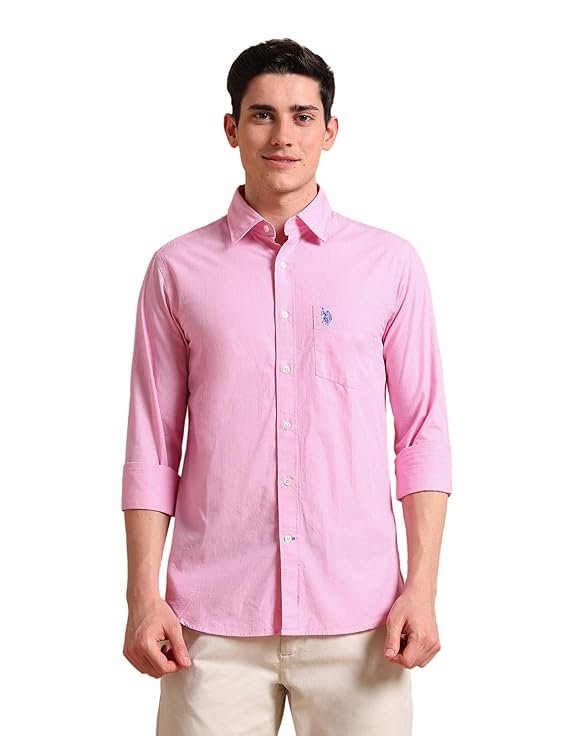 U.S. Polo ASSN. Solid Regular Fit Shirts for Men - 100% Cotton, Full Sleeve Mens Casual Shirts